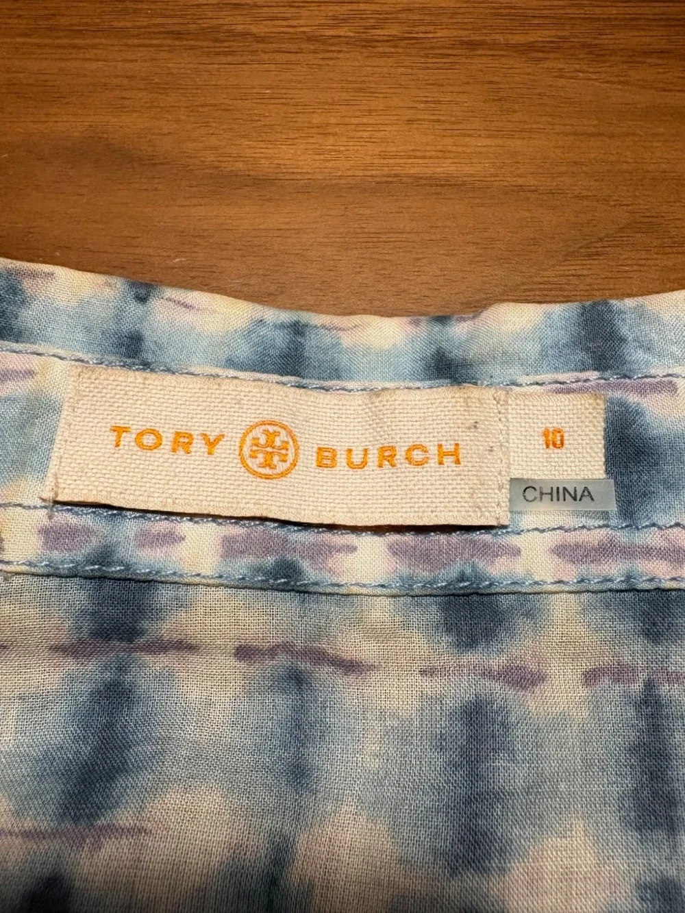 Tory Burch button down shirt - cotton tie dye w/ checkered pattern - size 10